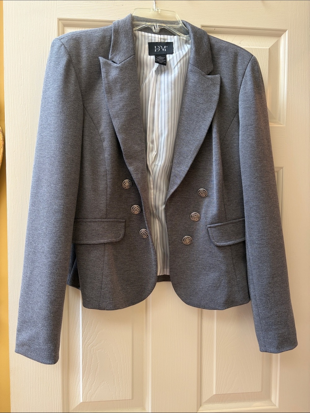 Double-Breasted Gray Blazer by Donna Moore Tailored Women's Suit Jacket
